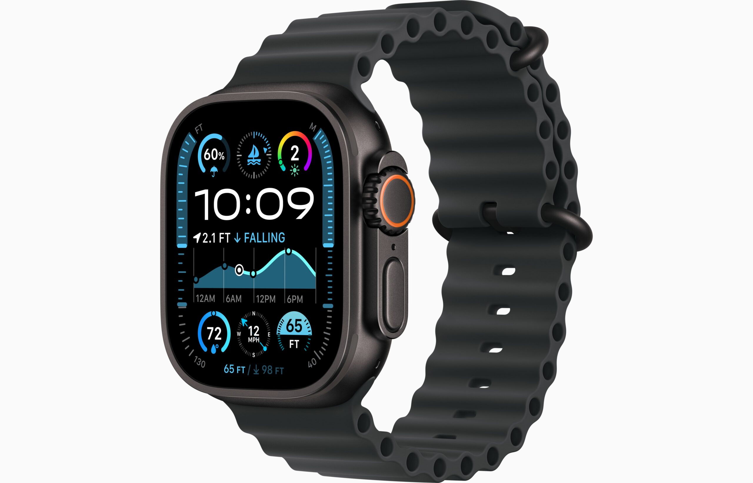 ساعت هوشمند اپل مدل اولترا 2 بدنه تیتانیومی مشکی و بند اوشن Ultra 2 Titanium Case Ocean Loop 49mm